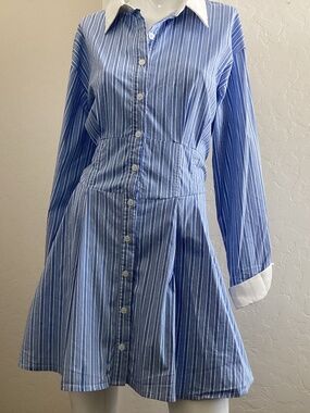 Lulu’s, NEW WITHOUT TAGS, size L, dress shirt dress, blue/ white stripes